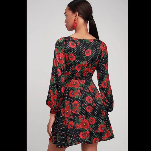 FREE PEOPLE Morning Light Retro Floral Printed Long Sleeve Mini Dress Size 2 - Picture 2 of 7